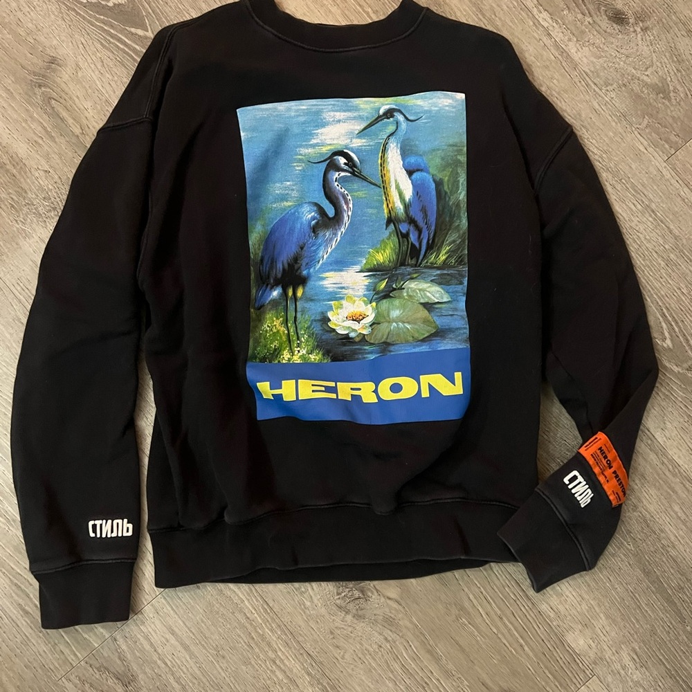 Heron Preston Black Sweater with Blue Graphic